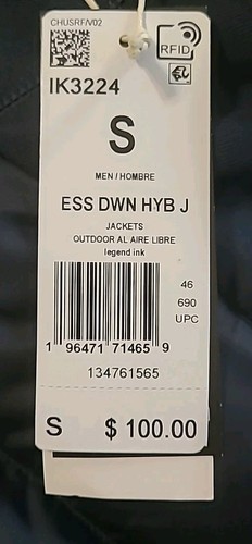 Adidas Essentials Hybrid Down Mens Size Small Full Zip Blue Hooded Jacket IK3224 - Picture 2 of 5