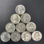 Washington Silver Quarters Lot of Ten 25C US Coins 90% Silver