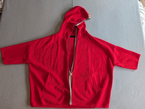 Stile Benetton Korea One Size Crop Sleeve Lightweight Cardigan Red Italy Hood - Picture 5 of 11