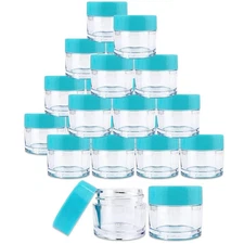 (25 & 24 PCS) 7G/7ML Clear Plastic Refillable Jars with Teal Lids