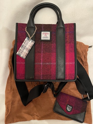 Ladies Islander Harris Tweed Fushia Black Tartan Mix Tote Bag & Matching Purse - Picture 18 of 18