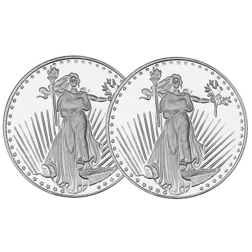 Lot of 2 - 1 Troy oz Saint Gaudens Design .999 Fine Silver Round