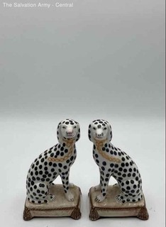 Fitz And Floyd Multicolor Polka Dot Dog Staffordshire Figurines Bookends Pair