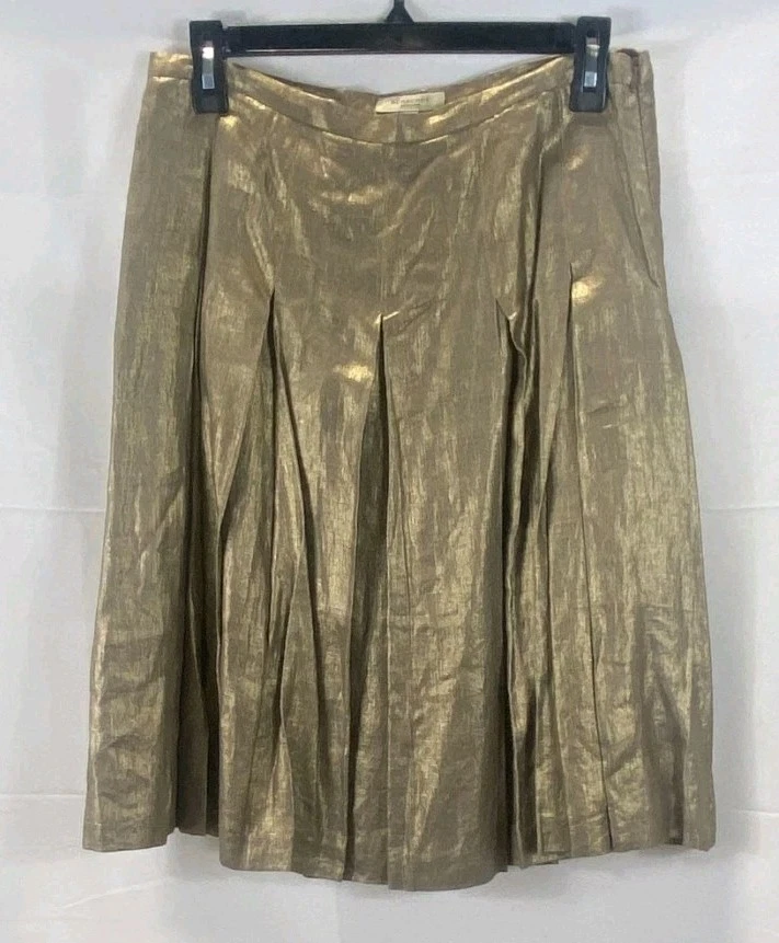 Burberry London Gold Metalic Linen Skirt - Size 4 NWT
