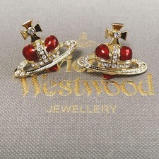 Vivienne Westwood Diamante Orb Heart Earrings Rhinestone New Unused No Box Japan