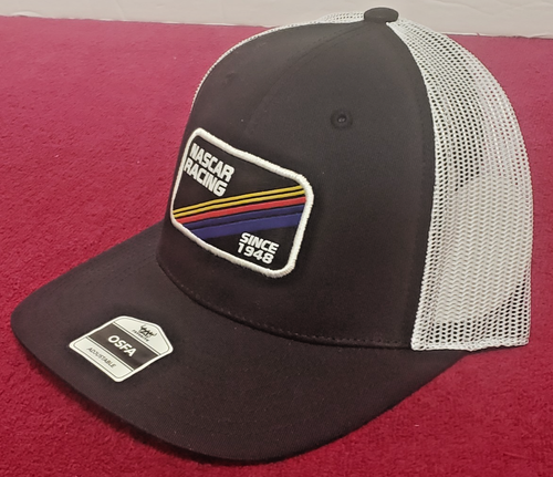 NASCAR RACING TRUCKERS NERO BIANCO BLU OSFA TAPPO A SCATTO REGOLABILE AUTENTICO_NUOVO - Foto 11 di 11