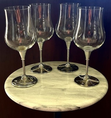St. Justin Crystal Hurricane Glass Pewter Stem Wine Glasses Made In UK