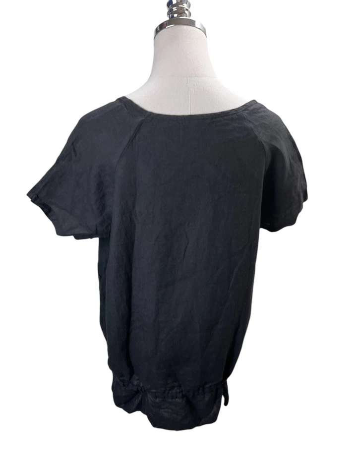 Top Russ Berens para mujer talla mediana negro 100 % lino manga corta Foto 2 de 4