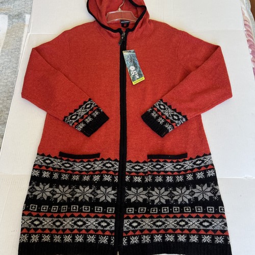 Icewear XXL Wool Angora Cardigan Sweater Orange Black Zipper Hood Iceland NWT💖 - Bild 3 von 14