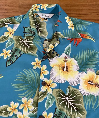 Alvish Hawaiihemd Türkis Paradiesvogel Hibiskus Plumeria Herren Größe M - Bild 2 von 6
