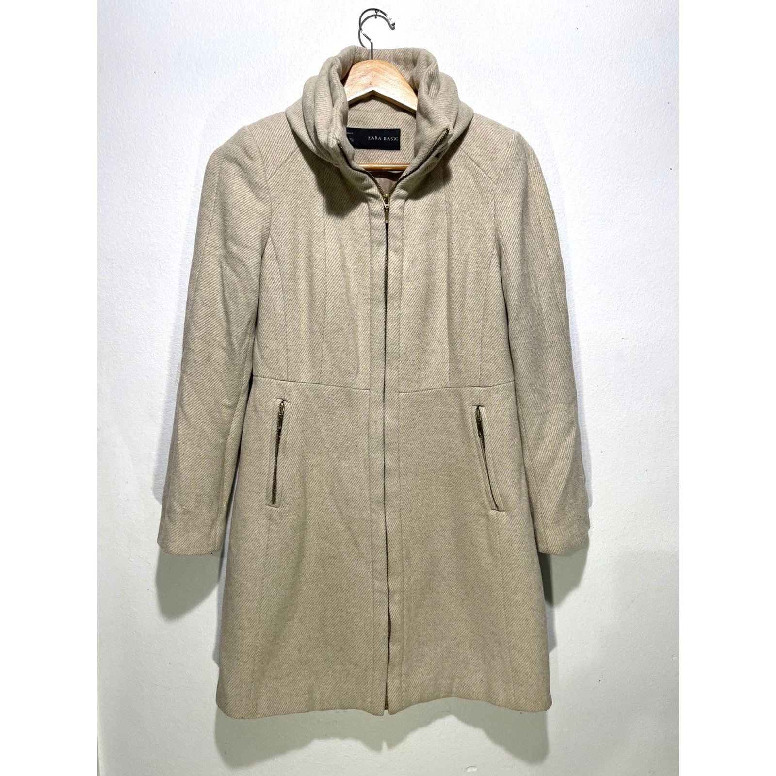 Zara Basic peacoat neutral beige full zip winter … - image 1