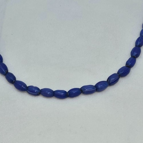 ANTIQUE ONION VENETIAN CHEVRON STRIPED BLUE GLASS TRADE BEADS NECKLACE 30" - Picture 3 of 7