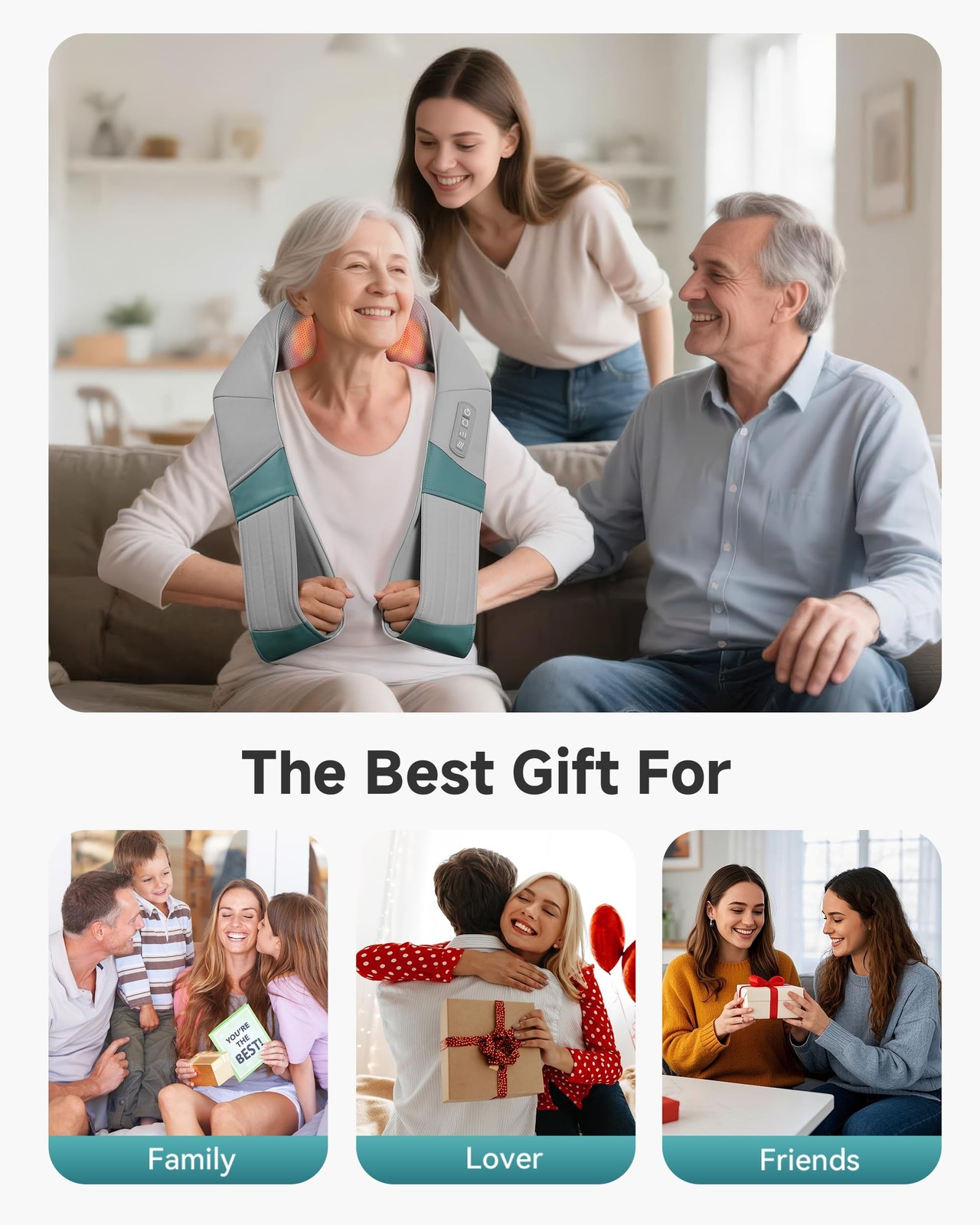 Cordless Neck Massager with Heat, Rechargeable Shiatsu Neck Back Massager for...