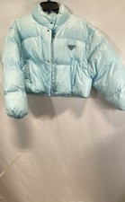 Prada Women's Re-Nylon Cropped Puffer Jacket Light Blue Size S