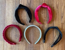 Lot of 5 Girls' Headbands, Velvet Pearls Red Black Ivory. Excellent Condition 