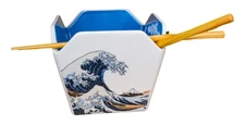 Great Wave Kanagawa Hokusai Takeout To Go Box Serving Bowl With Chopsticks Set