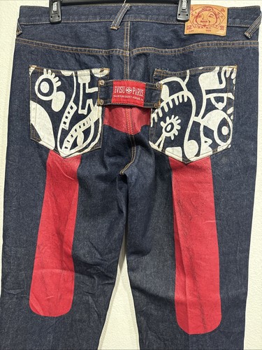 Pantalones de mezclilla EVISU Paris para hombre 40x30 vintage Japón gaviota grande holgados Y2K usados en excelente estado - Imagen 2 de 13