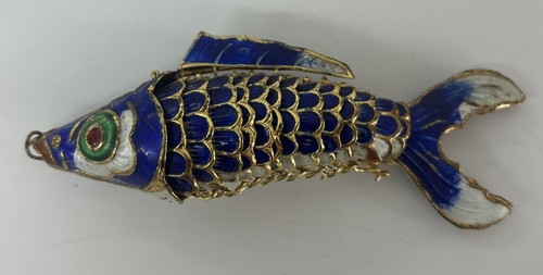 Vintage Cloisonné blau Emaille Gelenk Koi Fisch Anhänger