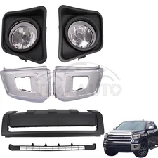 Set of Front Bumper Cover Lower Grille Cap Fog Light for Toyota Tundra 2014-2021
