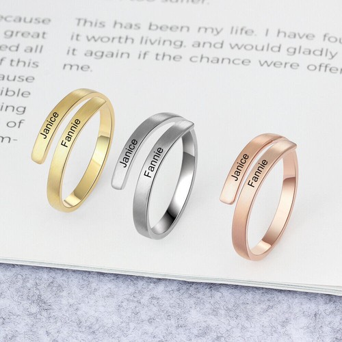 Unique Open Wrap Ring Customizable Two Name Elegant Jewelry Anniversary Gift - Picture 3 of 7