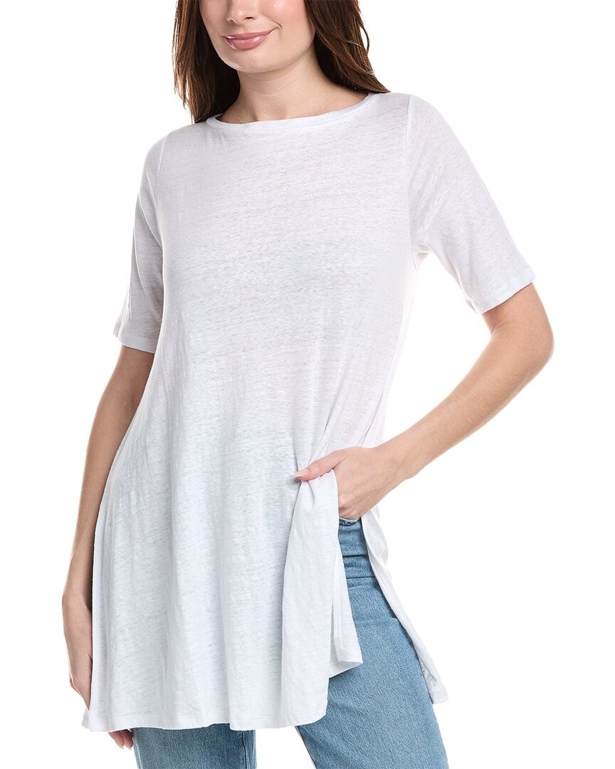 Льняная туника с вырезом лодочкой Eileen Fisher Женская белая Xxs