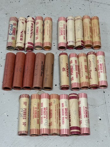 27x OBW Lincoln Cent Rolls 1960s–1970s BU Unopened FRB Cleveland & Pittsburgh NR - Picture 1 of 9