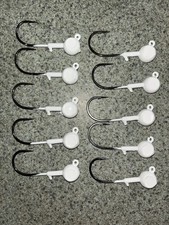 Fluke Jigs 1oz Lot Of 10 White Barbed Flounder Jig Heads for Soft Plastics Ten
