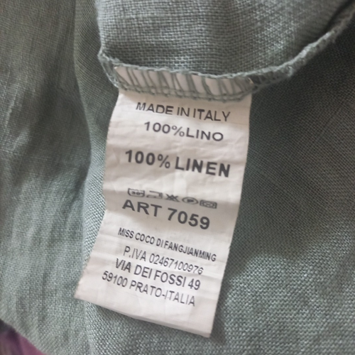 Made In Italy One Size Green Pure Linen Sleeveless Shirt Top Lagenlook BNWT - Picture 7 of 7