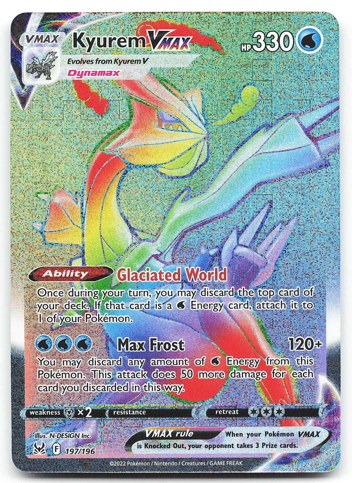 Kyurem VMAX (Secret) SWSH11: Lost Origin 197/196 Holo Secret Rare Pokemon NM