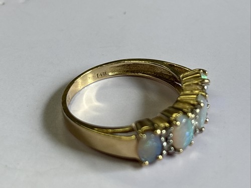 Anello opale in oro giallo 14 kt con accenti di diamanti ~ misura 6 ~ 2,5 grammi ~ LEGGI DES - Foto 8 di 13