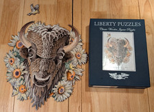 Liberty 370 Piece Wooden Jigsaw Puzzle - Bison  Sunflowers, Complete, Shaped