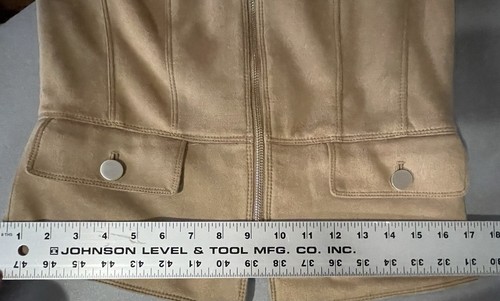 WHBM Caramel Tan Faux Suede Cropped Jacket XS Easy Care $198 Retail Fitted Zip - Picture 12 of 13