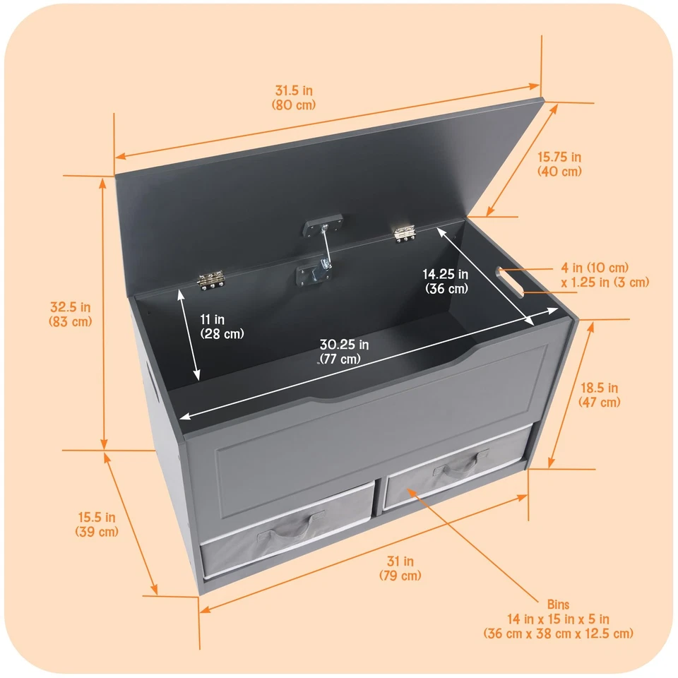 Toy Box and Storage Bench - Chest and Seat Combo with 2 Reversible Baskets, S... - Image 4 of 4