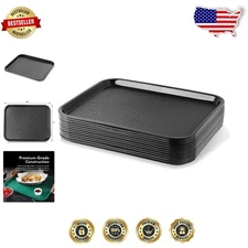 Durable 12pc Black Plastic Fast Food Tray 14x18" Lightweight Heavy Duty Service