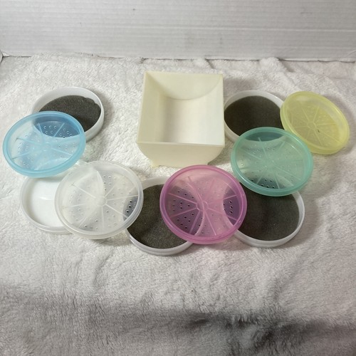 Juego de posavasos vintage Tupperware de rueda de vagón de colores pastel con carrito - Imagen 2 de 5