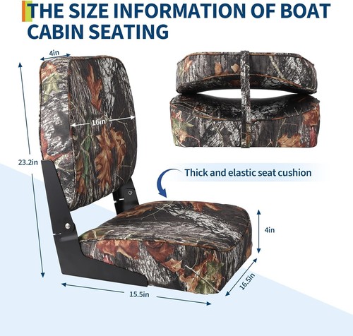 Paquete de 2 asientos de barco respaldo alto/bajo plegables asiento de barco de pesca silla acolchado de esponja - Imagen 12 de 29