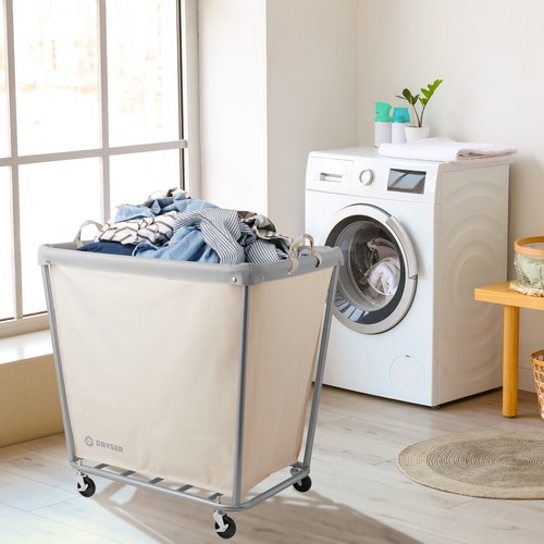Commercial Heavy Duty X-Large Rolling Canvas Bin Laundry Hamper on Wheels, White - Picture 7 of 7
