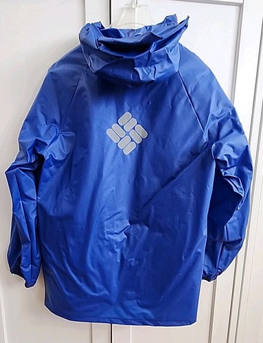 Columbia Blue PVC Rain Coat Jacket with Hood Kids Youth Large Camping WATERPROOF - Picture 2 of 6