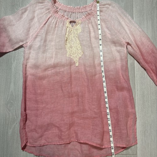Boho Pink Ombre Peasant Tunic Top Medium Lace Trim Long Sleeve Blouse Festival - Bild 7 von 7