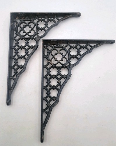 Antique / Vintage Cast Iron Wall Shelf Brackets Ornate Old Set Hardware Lot of 2 - Picture 23 of 23