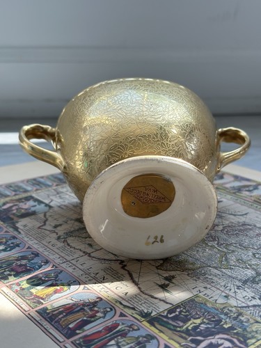 4 Inch Vintage Wheeling Decorating Co. Double Handled Sugar Bowl - Picture 4 of 10