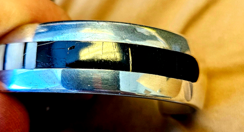 Sterling silver cuff V. Benally opal and Onyx inlay bracelet - Picture 3 of 8