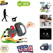 Ergonomic 2 Dog Leash - 10 ft Retractable with Gel Handle & Reflective Webbing
