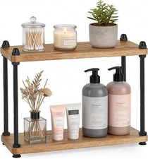 Bathroom Counter Organizer, 2 Tier Rustic Wood Countertop Sink Shelf  Light