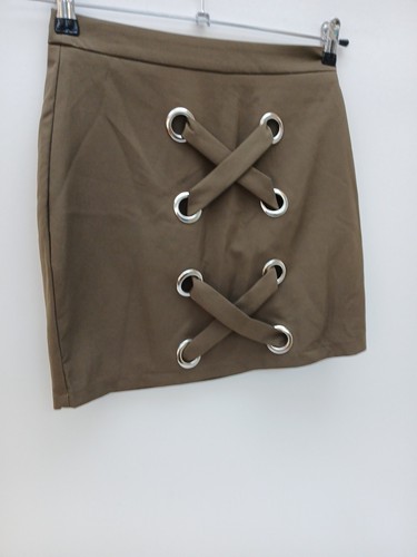 Minifalda Missguided UK 8 con ojales con cordones frontal cierre de cremallera totalmente forrada nueva con etiquetas - Imagen 13 de 20