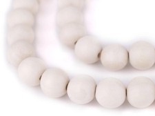 White Round Natural Wood Beads 14mm Large Hole 16 Inch Strand