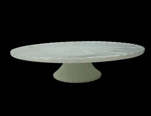 Vintage Starburst White Milk Glass Cake Stand Pedestal 10" MCM Anchor Hocking
