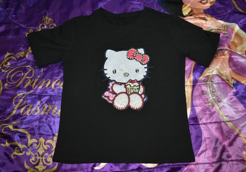 Hello Kitty Rhinestone faux pearl crystal crystals T-Shirt Womens Large L NO TAG - Bild 8 von 8