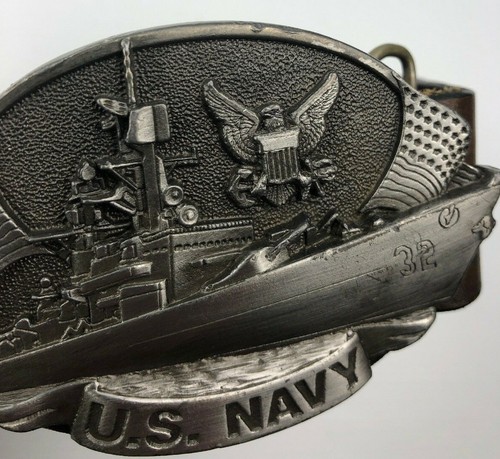VINTAGE Bergamot Brass Works 1981 UNITED STATES NAVY BELT BUCKLE w/ Leather Belt - Picture 2 of 12