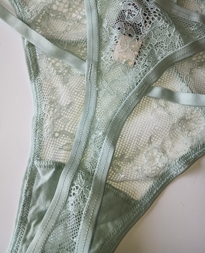  Victoria's Secret Very Sexy Strappy Lace Mesh Tanga String XL Hazy Mint Green - Bild 6 von 8